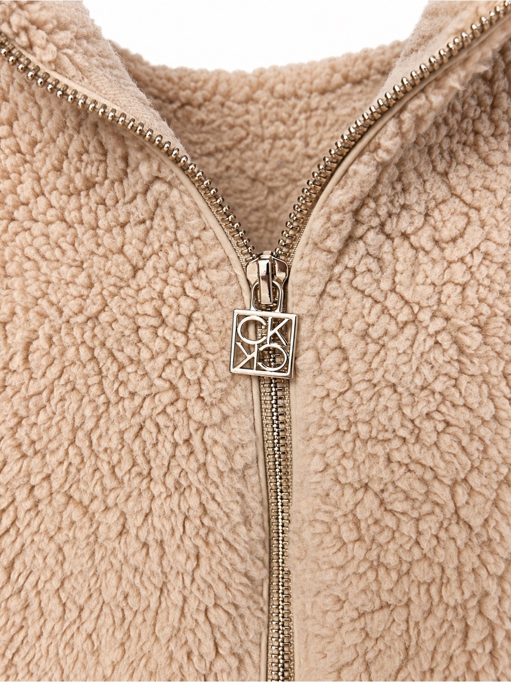 Calvin Klein Taupe Teddy Fleece Zip Jacket with CK Logo Pull